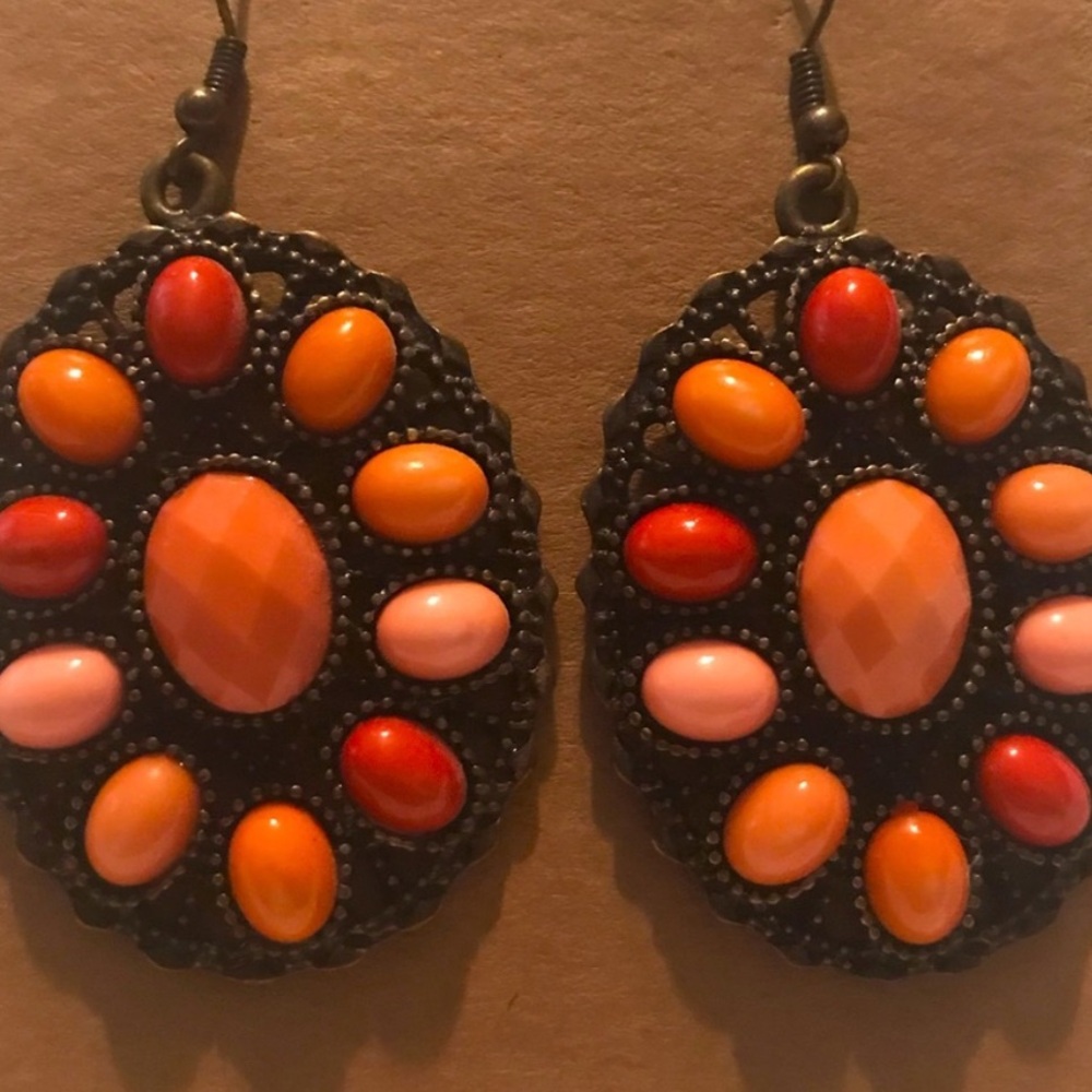 Beautiful Antiqued Earrings in shades of coral